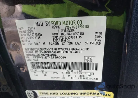 2014 Ford F-150 Fx4 from USA, damaged, VIN 1FTFW1ET4EFB80069